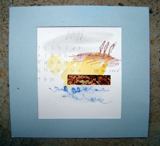 - julij - akvarel + kolaž, 12 x 13 cm, 2006