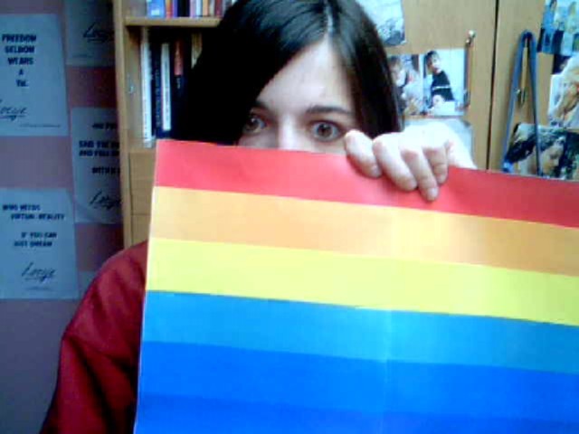 Eva and the gay flag. ok thats not really a flag :)