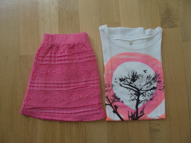 Komplet BENETTON majca in CALZEDONIA krilo 7-8 let; 8 eur