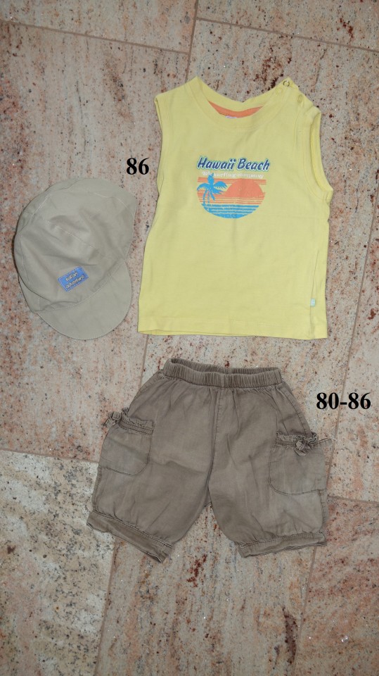 80 86 otroška oblačila, majica kratke hlače kapa 4€