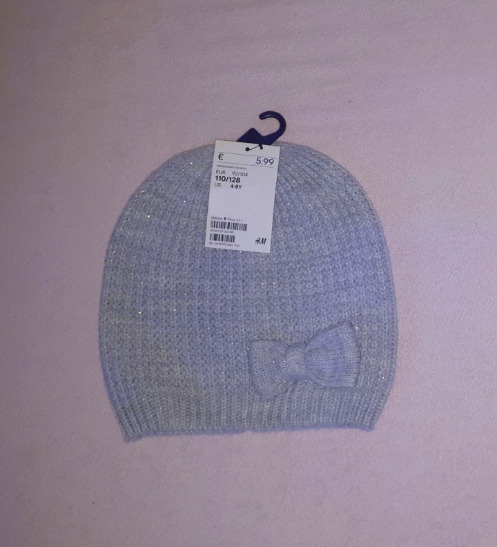 Nova H&M kapa siva z mašnico št.110-128 =4eur