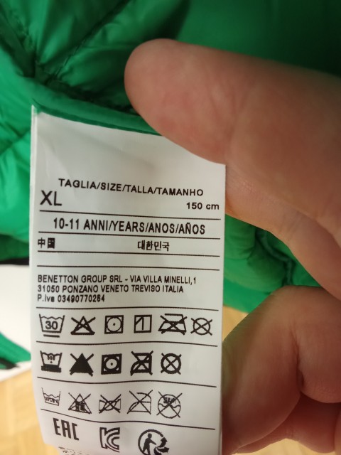 Benetton, otroska puhovka xl, 150 cm, kot nov - foto