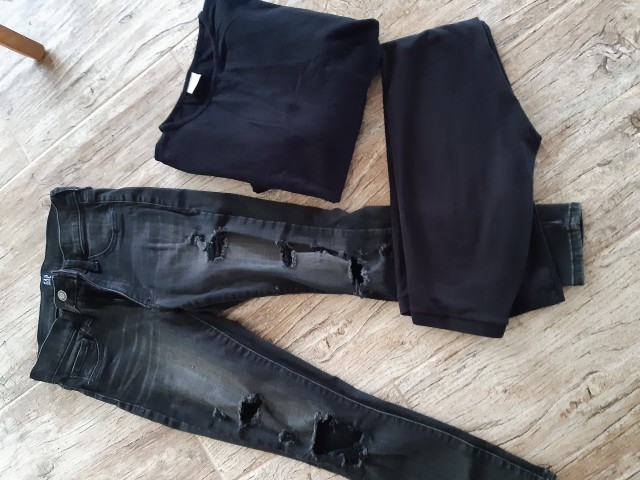  152-158 št., komplet jeans, majica, pajke - foto